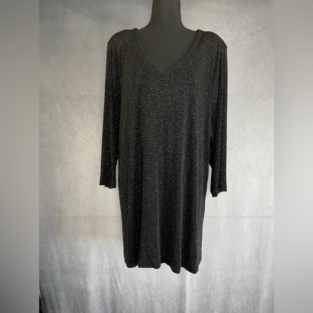 Y2K black shirt shift dress with silver sparkles